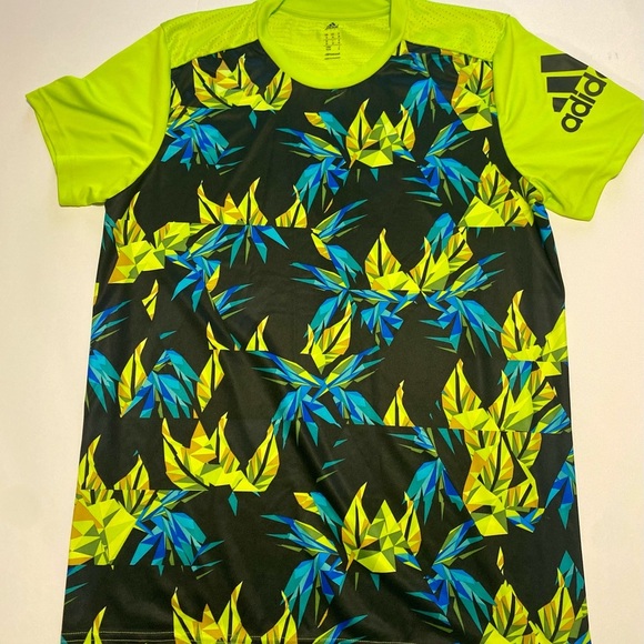 Adidas Bright Lime and Blue Patterned Tee - Picture 1 of 4